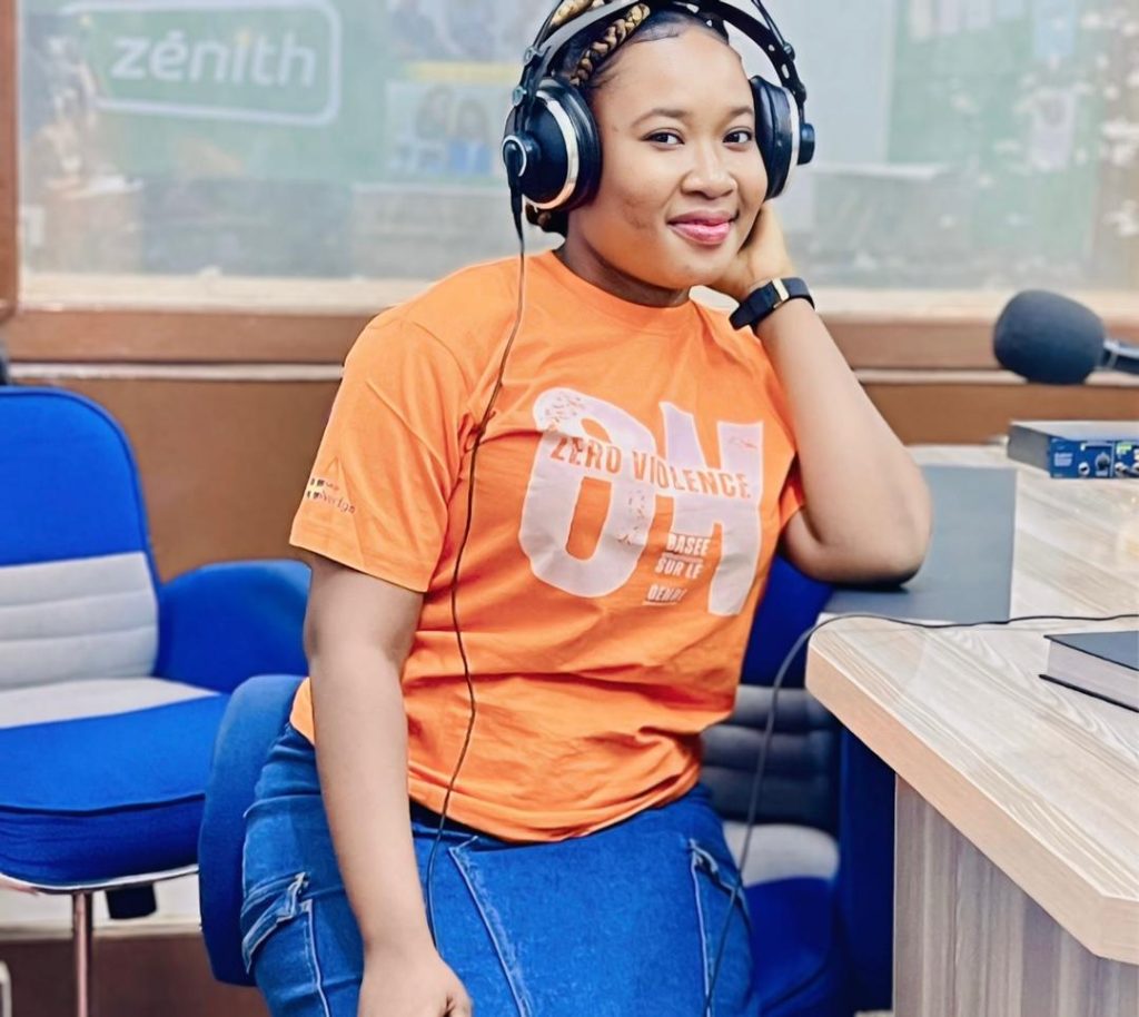 EngenderHealth team member speaking on the radio about ending gender-based violence (GBV).