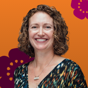 Photo of EngenderHealth's President & CEO Traci L. Baird against a colorful orange background